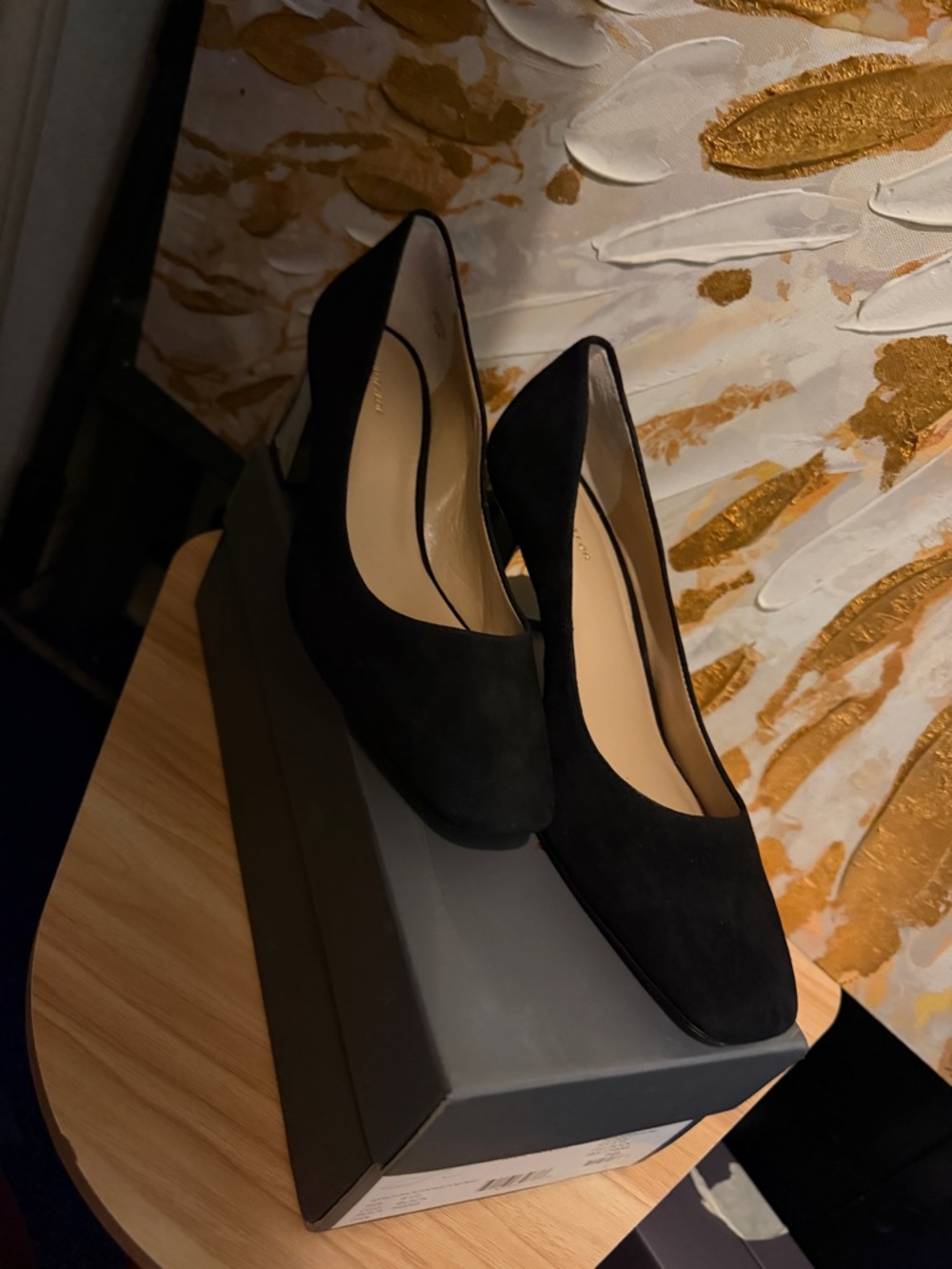 Ann Taylor Black Suede Mid Heel Pumps